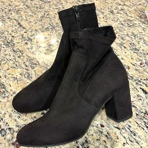 Mari A black suede 3” round toe ankle boots
